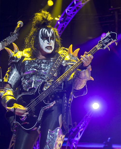 Rick Egan  |  The Salt Lake Tribune

Gene Simmons performs with KISS,  as they play a sold-out show at the USANA Amphitheatre in West Valley City, Monday, June 23, 2014.