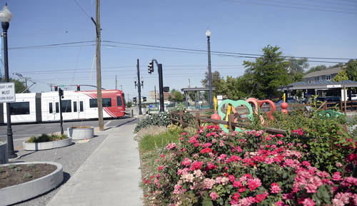 Al Hartmann  |  The Salt Lake Tribune 
Urban garden, right, and Trax Station at 900 South and 300 West, the "NInth Central" neighborhood.    The 900 South corridor from 900 East to 900 West is the subject of a recent report.  City Hall wants to take a closer look at reinvigorating the route as a commercial and cultural line between the east side the west side.