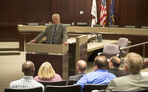 Rick Egan  |  The Salt Lake Tribune

Gary Dalton, director of Criminal Jusrtice Services speaks at  the graduation ceremony for the inaugural graduating class of the Alternative Substance Addiction Program (ASAP) at the Salt Lake County Government Center, Monday, July 28, 2014