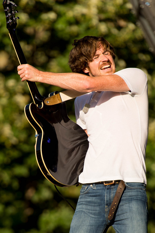 Trent Nelson  |  The Salt Lake Tribune
Kevin McKeown of Black Pistol Fire performing at Red Butte Garden in Salt Lake City, Sunday July 27, 2014.