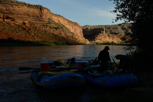 Francisco Kjolseth  |  The Salt Lake Tribune
The SPLORE crew begins to get boats ready for the final float in the early hours during a recent trip down the Colorado River.