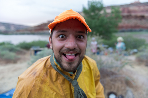 Francisco Kjolseth  |  The Salt Lake Tribune
SPLORE river guide Tony Mancuso reveals his fun, crazy side as he has a little fun with the group gathered for a three-day float down the Colorado River.