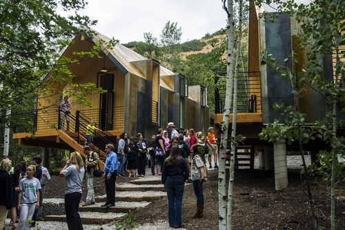 Chris Detrick  |  The Salt Lake Tribune
The inside of the new cabins at Trefoil Ranch in Provo Canyon Wednesday July 30, 2014. The University of Utah's architecture school partnered with the Girl Scouts of Utah for a cabin building project. Leaders from the school have worked for the past year with a group of Girl Scouts to design three cabins.
