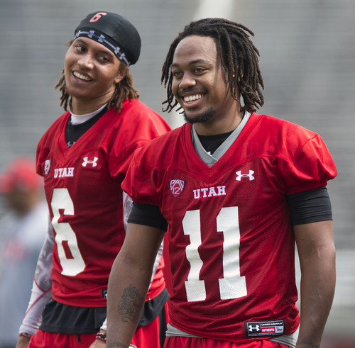 Steve Griffin  |  The Salt Lake Tribune


Utah receiver Dres Anderson, left, and receiver Kaelin Clay laugh as they leave the field following football practice at Rice Eccles Stadium in Salt Lake City, Utah Monday, August 4, 2014.