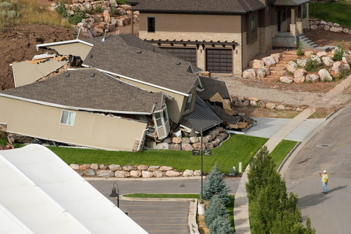 Trent Nelson  |  The Salt Lake Tribune
A large landslide in North Salt Lake destroyed this home and caused the evacuation of dozens more, Tuesday August 5, 2014.
