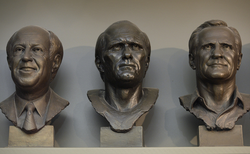 Scott Sommerdorf   |  The Salt Lake Tribune
Busts of NFL Commissioner Pete Rozell, Steelers QB Terry Bradshaw, and Dolphins coach Don Shula are just a few of the busts that sculptor Blair Buswell has on display in his studio. Buswell has done many busts for the NFL Hall of Fame and numerous other sports-related sculptures.