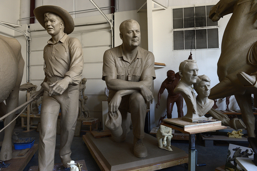 Scott Sommerdorf   |  The Salt Lake Tribune
Some of the sculptures that fill the studio of Pleasant Grove sculptor Blair Buswell. Buswell has done many busts for the NFL Hall of Fame and numerous other sports-related sculptures.