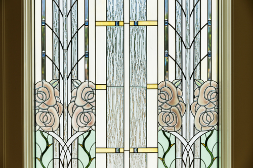 Glass window with rose motif, in the newly remodeled Mormon Temple in Ogden, Utah. Photo courtesy LDS Newsroom