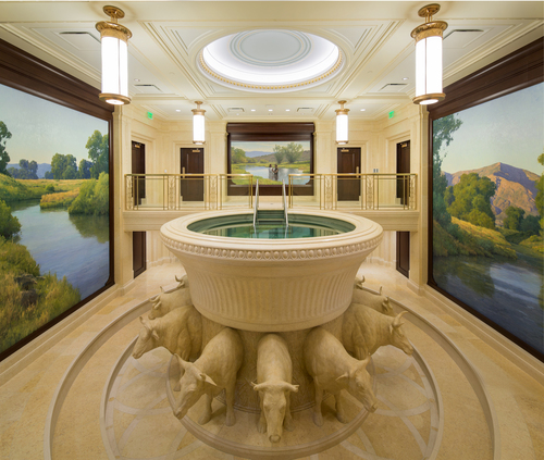 Baptistry in the newly remodeled Mormon Temple in Ogden, Utah. Photo courtesy LDS Newsroom