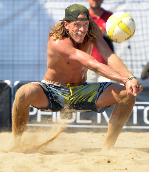 Rick Egan  |  The Salt Lake Tribune

Jeremy Casebeer, in AVP Pro Beach Volleyball tournament action, at Liberty Park, Friday, August 8, 2014