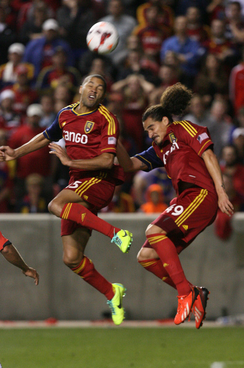 Leah Hogsten | The Salt Lake Tribune
Real Salt Lake forward Alvaro Saborio (15) and Real Salt Lake forward Devon Sandoval (49) try to get a score late in the second half. Real Salt Lake lost the 2013 U.S. Open Cup Final to D.C. United 1-0 at Rio Tinto Stadium in Sandy, Utah, Tuesday, October 1, 2013. The winner will play in the CONCACAF Champions League.