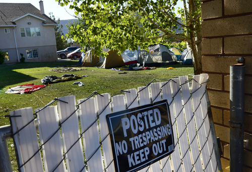 Scott Sommerdorf   |  The Salt Lake Tribune
A house on Homestead Street in Hildale had a number of tents set up in the yard. Later, a meeting was held at Mohave Community College in Colorado City to discuss the UEP distribution, Saturday, August 9, 2014.