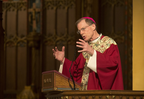 Rick Egan  |  The Salt Lake Tribune

Bishop John C. Wester delivers the homily during the Mass and Blessing of  Lay Ecclesial Ministers at the Cathedral of the Madeleine, Saturday, August 9, 2014.  Eighty-five lay Catholics were commissioned Saturday by Wester.