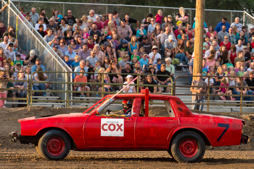 Trent Nelson  |  The Salt Lake Tribune
Lt. Gov. Spencer Cox competes in the Dog Days Demolition derby at the Salt Lake County Fiar, Saturday August 9, 2014.