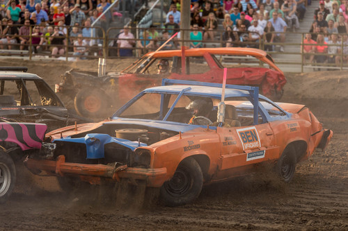 Trent Nelson  |  The Salt Lake Tribune
Salt Lake County Mayor Ben McAdams competes in the Dog Days Demolition derby at the Salt Lake County Fiar, Saturday August 9, 2014.