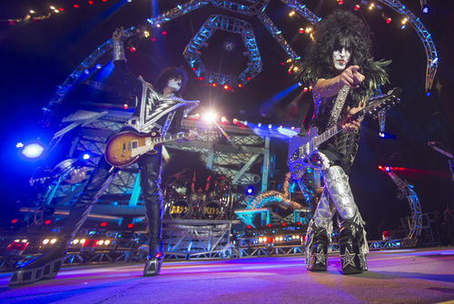 Rick Egan  |  The Salt Lake Tribune

Tommy Thayer and Paul Stanley perform with KISS,  as they play a sold-out show at the USANA Amphitheatre in West Valley City, Monday, June 23, 2014.