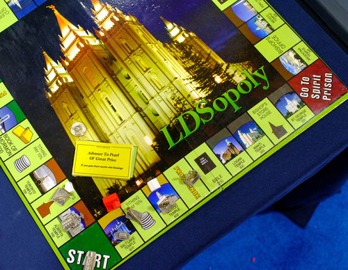 Trent Nelson  |  The Salt Lake Tribune
LDSopoly, published by Missionary Novelty Company, on display at the first Latter-day Expo Saturday August 9, 2014 at the South Towne Expo Center in Sandy.