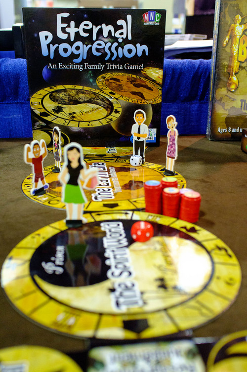 Trent Nelson  |  The Salt Lake Tribune
Eternal Progression, a family trivia game published by Missionary Novelty Company, on display at the first Latter-day Expo on Saturday at the South Towne Expo Center in Sandy.