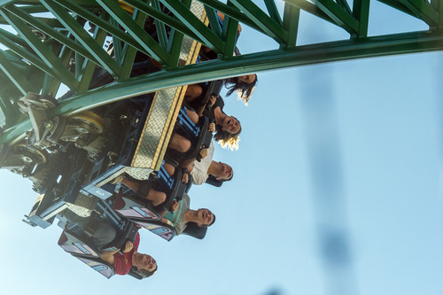 Chris Detrick  |  The Salt Lake Tribune
Guests ride the roller coaster 'Wicked' at Lagoon Tuesday August 12, 2014.