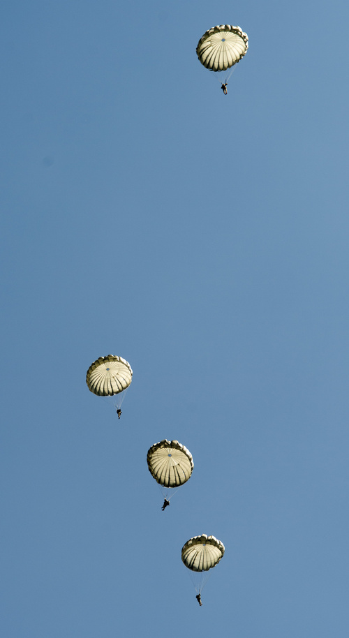Rick Egan  |  The Salt Lake Tribune

National Guardmembers from 1st Battalion, 19th Special Forces jump from a UH-60 Blackhawk helicopter as Utah Guard Special Forces Conduct Airborne Training in Ephraim, Thursday, August 14, 2014