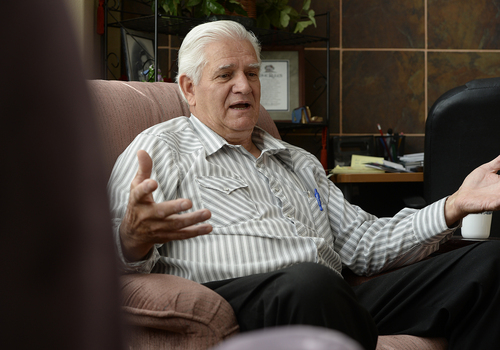 Scott Sommerdorf   |  The Salt Lake Tribune
Jim Barlow discusses the UEP trust in his home in Hildale. Later, at a meeting held at Mohave Community College to discuss the UEP distribution, he was awarded his home from the UEP, Saturday, August 10, 2014.