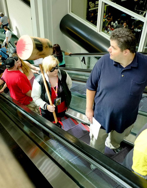 Trent Nelson  |  The Salt Lake Tribune
Characters ride the escalator at Salt Lake Comic Con in Salt Lake City Saturday, September 7, 2013.