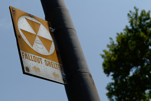 Francisco Kjolseth  |  The Salt Lake Tribune
Some signs remain that mark where fallout shelters used to be designated in Salt Lake City. The State Capitol, and the Pioneer Museum across the street from it, still have their fallout shelter signs outside, directing people to the buildings.