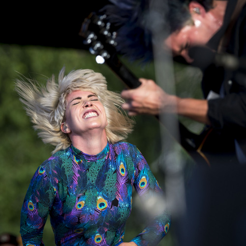 Steve Griffin  |  The Salt Lake Tribune


Grouplove members Hannah Hooper and Christian Zucconi fire up the crowd as the band co-headline with psychedelic pop-rock band Portugal. The Man during a sold-out show at the Red Butte Garden Amphitheatre in Salt Lake City, Tuesday, August 19, 2014.