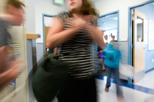 Francisco Kjolseth  |  The Salt Lake Tribune
Spectrum Academy's second campus began their first day of school on Tuesday, Aug. 19, 2014 in Pleasant Grove, as busy hallways were filled with students trying to figure out their classrooms. The charter school primarily caters to students with autism, and has a long waiting list to get in.