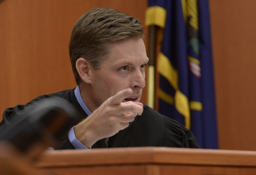 Scott Sommerdorf   |  The Salt Lake Tribune
Judge Ryan Harris asks questions of the PCMR attorneys during court, Wednesday, August 27, 2014.