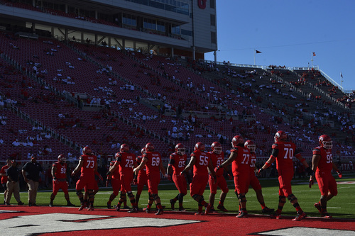 Chris Detrick  |  The Salt Lake Tribune
Members of the Utah football team warm up before the game against Idaho State at Rice-Eccles stadium Thursday August 28, 2014.
