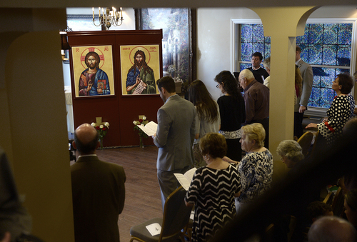Scott Sommerdorf   |  The Salt Lake Tribune
There was standing room only at the inaugural worship service of the Greek Orthodox community's new Mission Parish at THe Woods on Ninth, Sunday, August 31, 2014.