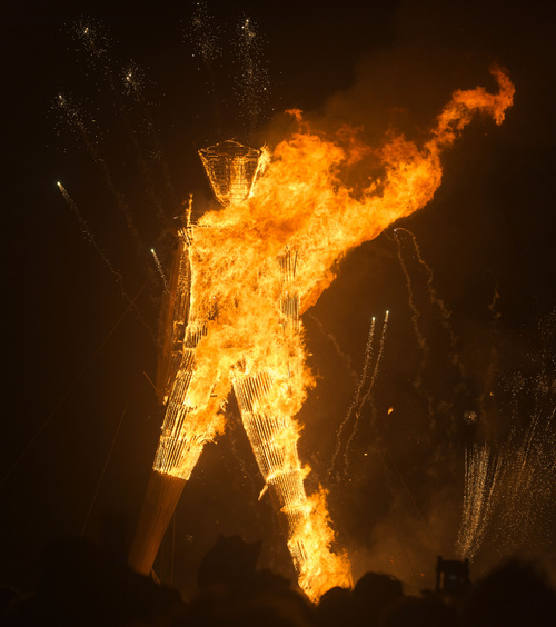 Rick Egan  |  The Salt Lake Tribune

The Burning Man goes up in flames Saturday night at the Burning Man festival in the Black Rock Desert, north of Reno, August 30, 2014.