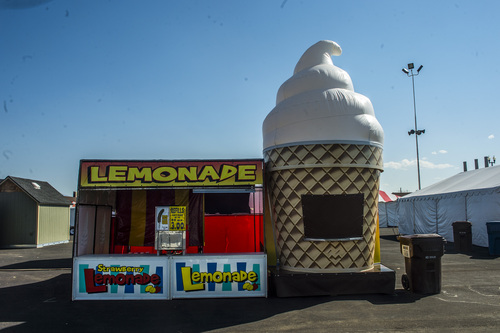 Chris Detrick  |  The Salt Lake Tribune
A lemonade and ice-cream stand before the start of the Utah State Fair Tuesday September 2, 2014. The Utah State Fair begins on Thursday, when the 2014 fair opens its 11-day run at the Fairpark at 266 N. 1000 West. The fair has been held at this Salt Lake City location since 1902.