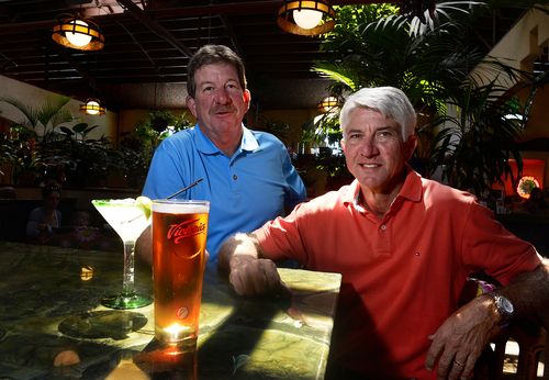 Scott Sommerdorf   |  The Salt Lake Tribune
Tres Hombres Mexican Grill and Cantina will soon have its 30th anniversary. Co-owners Mike Gibson, left, and Don Bostrom, pose for a portrait at the Tres Hombres bar, Thursday, Aug. 28, 2014.