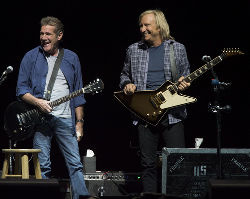 Steve Griffin  |  The Salt Lake Tribune


Glenn Frey and Joe Walsh smile as they acknowledge the crowd following a song during the History of the Eagles Tour at EnergySolutions Arena in Salt Lake City, Tuesday, Sept. 2, 2014.