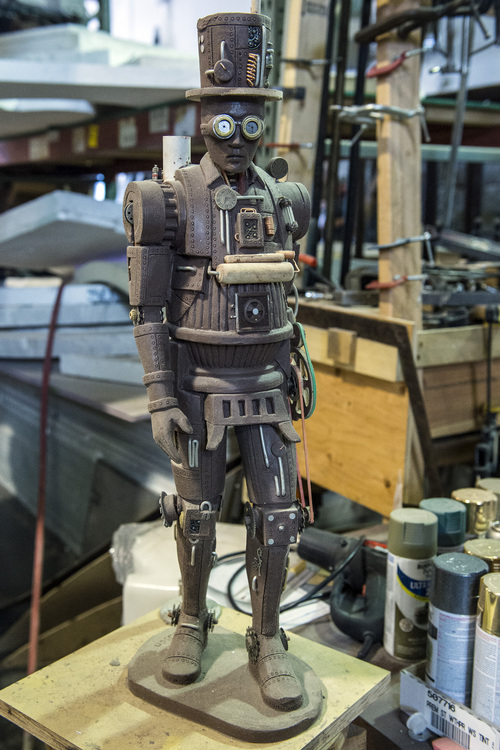 Chris Detrick  |  The Salt Lake Tribune
A Steam Man prototype being built for a costume for the Evermore Adventure Park at their warehouse in Lindon Wednesday August 27, 2014.