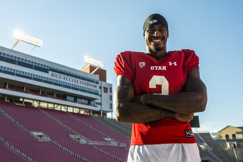 Chris Detrick  |  The Salt Lake Tribune
Utah Utes wide receiver Kenneth Scott (2) poses for a portrait after a practice at Rice-Eccles Stadium Tuesday September 2, 2014.