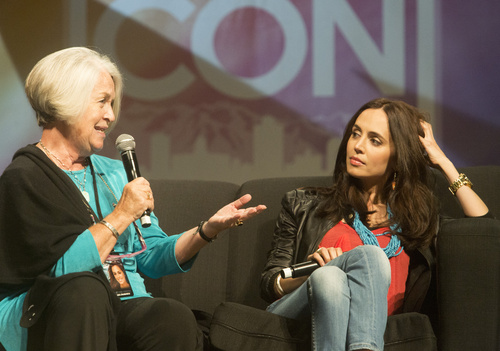 Rick Egan  |  The Salt Lake Tribune

Eliza Dushku (right) listens as her mother Judy, answers questions during Comic Con, at the Salt Palace, Friday, September 5, 2014.