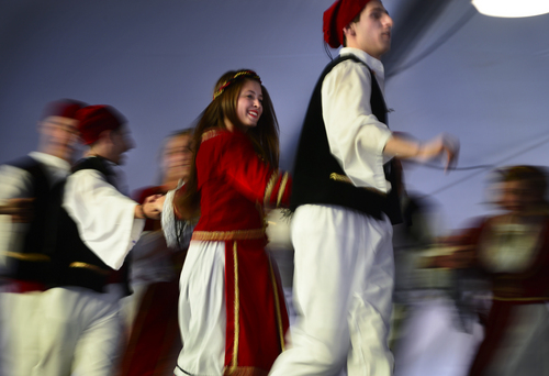 Scott Sommerdorf   |  The Salt Lake Tribune
The Parthenon Dancers perform a fast paced dance at the Greek Festival, Saturday, September 6, 2014.