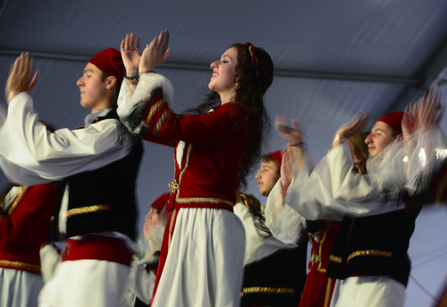 Scott Sommerdorf   |  The Salt Lake Tribune
The Parthenon Dancers perform a fast paced dance at the Greek Festival, Saturday, September 6, 2014.