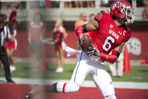 Jeremy Harmon  |  The Salt Lake Tribune

Utah's Dres Anderson (6) catches the ball for a touchdown as the Utes host the Bulldogs at Rice-Eccles Stadium on Saturday, Sept. 6, 2014.