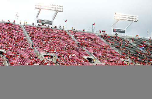 Jeremy Harmon  |  The Salt Lake Tribune

Fresno State's Brian Burrell (2) passes the ball in a near empty stadium towards the end of the game as the Utes host the Bulldogs at Rice-Eccles Stadium on Saturday, Sept. 6, 2014.