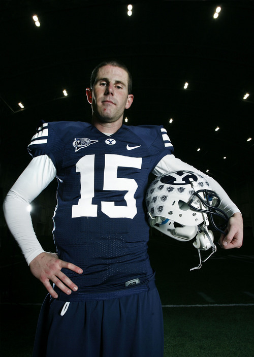 MAX HALL
BYU QB Max Hall poses after practice at the BYU indoor practice facility Monday, 12/15/08.
Scott Sommerdorf / The Salt Lake Tribune