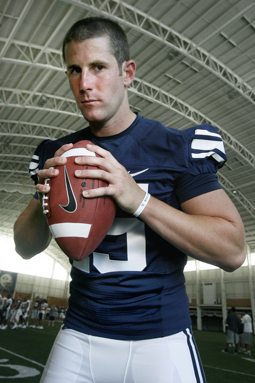 BYU PHOTO DAY
BYU QB Max Hall (#15) - Thursday, 8/13/09.
Scott Sherman  / The Salt Lake Tribune