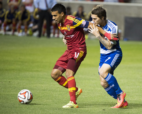 Rick Egan  |  The Salt Lake Tribune

Real Salt Lake midfielder Javier Morales (11) goes for the ball, as FC Dallas defender Zach Loyd (17) puts the pressure on from behind, in MLS action, Real Salt Lake vs. FC Dallas , at Rio Tinto Stadium, Thursday, September 6, 2014