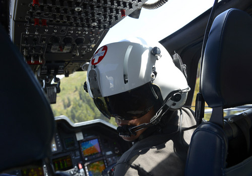 Leah Hogsten  |  The Salt Lake Tribune
Life Flight pilot Pete Anderson learns techniques flying over Salt Lake City's foothills in dealing with down flow and up flow air drafts. The Intermountain Life Flight team is training this week with HNZ TopFlight to enhance their already solid experience performing high-terrain and mountain rescues in Utah's back country and high elevations.