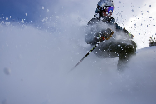 Chris Detrick  |  The Salt Lake Tribune
Creating a snow plume on a powder day at Snowbird, William Kerig  is a Salt Lake City-based author whose new book examines extreme skiing through 15-year-old Kye Petersen's trip to Chamonix, France to ski the glacier where his father died a decade earlier.