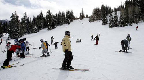 Steve Griffin  |  The Salt Lake Tribune

Skiers and snowboarders enjoy the President's Day holiday at Solitude Ski Resort  Monday Feb 16, 2009.