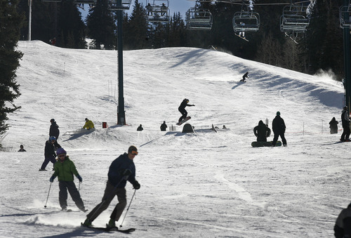 Scott Sommerdorf   |  The Salt Lake Tribune

Skiers and boarders enjoy the clear weather at Brighton Ski Resort up Big Cottonwood Canyon, Sunday December 1, 2013.